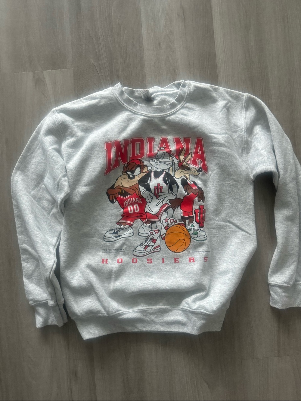 Indiana Hoosiers Gray Crewneck Sweatshirt with Cartoon Graphic